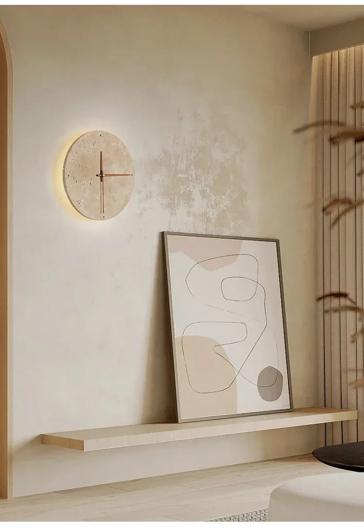 Creative Cave Stone Clock Wall Lamp Wabi Sabi Background Wall Light sconce