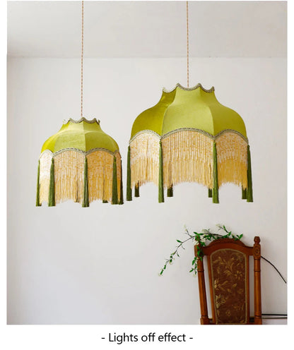 French Green Tassel Dining Room Chandeliers Retro Tassel pendant lamp