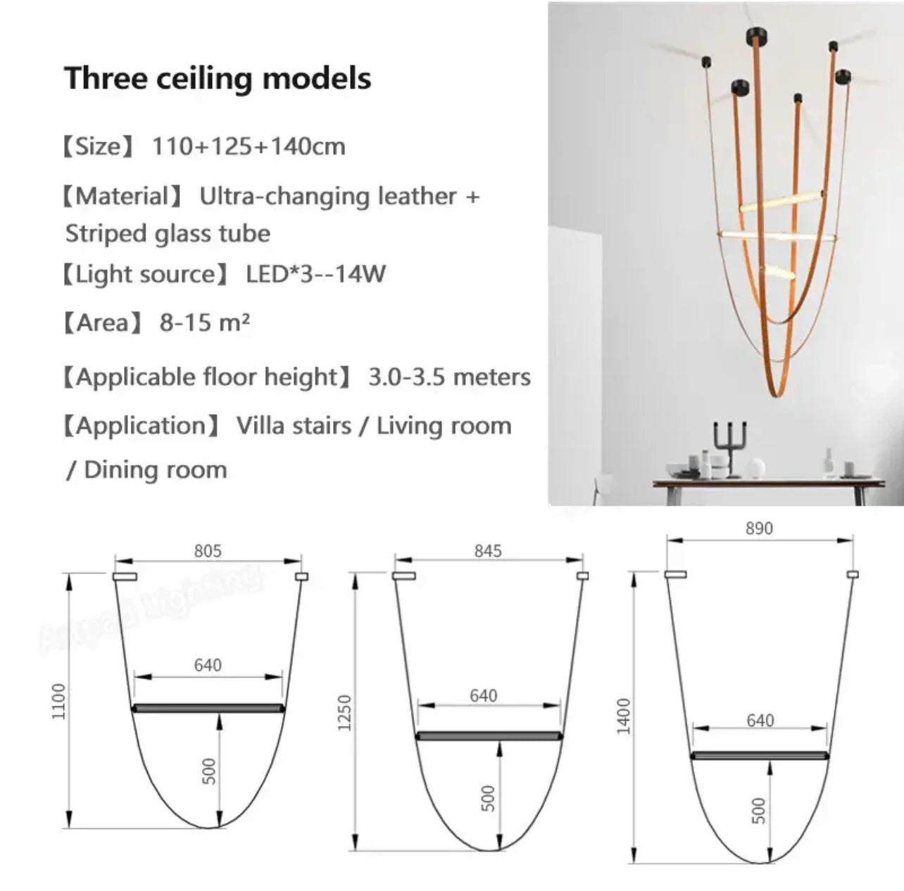 Duplex Leather Chandelier Restaurant staircase chandelier