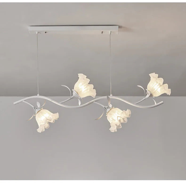 French Rural Flower Pendant Lamp Cream Style Green flower Chandelier