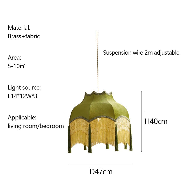 French Green Tassel Dining Room Chandeliers Retro Tassel pendant lamp