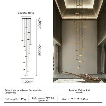 Japanese Lotus Leaf Chandelier Wabi Sabi Solid Wood Hanging Lamp