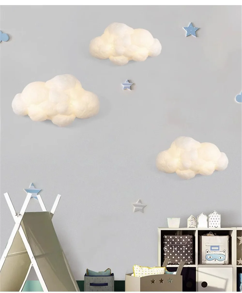 Novelty Cloud Wall Sconce Light Kids Children Bedroom Bedside Cartoon Cotton wall lamp