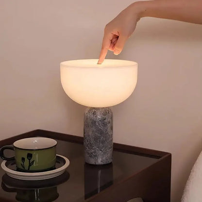 Cylindrical Marble Table Lamp Touch Switch White Glass Lampshade Bedroom Living Room Restaurant Study Desk Light