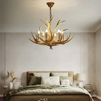 Christmas Style Antler Deer Chandelier for Living Room Loft Large Resin Deer Hanging Lamp Fixture Farmhouse BIg Hanging Light