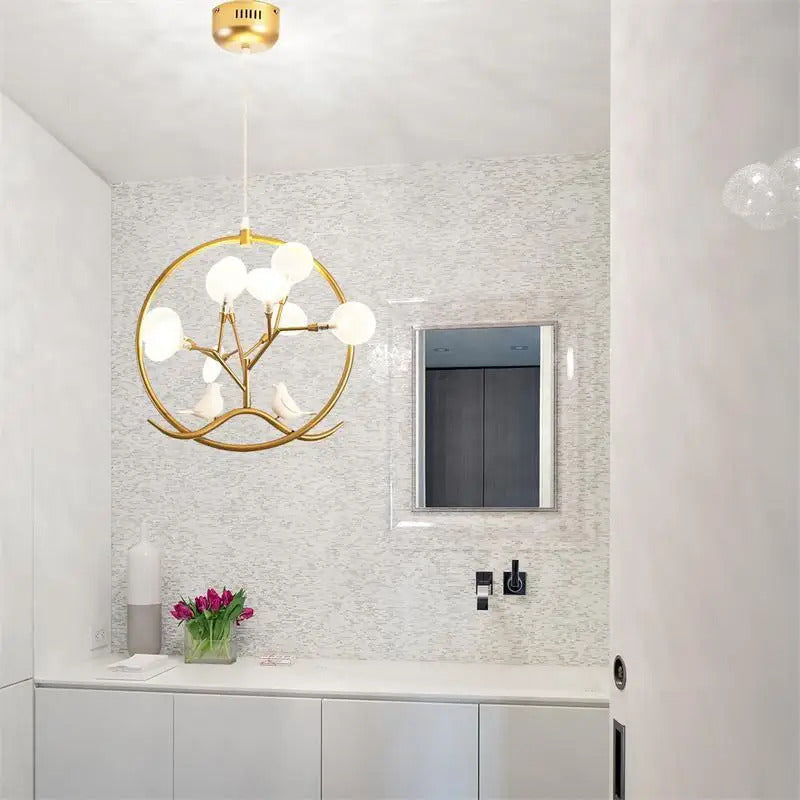 Hand-made wood pendant lamp home decoration E27 cage pendant light