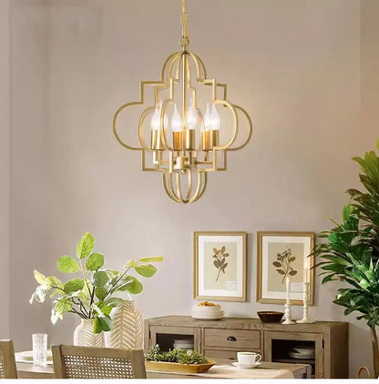 American Vintage Wrought Iron Gold Chandelier Nordic Design Living Room Pendant Lamp