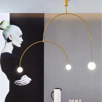 Nordic Iron geometric Line Pendant lamp Black Gold Iron U Line Chandelier