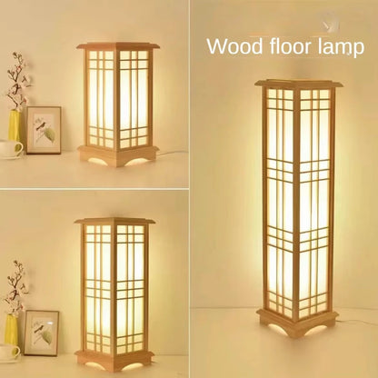 Japanese wooden floor lamp LED Wabi Sabi minimalist Square Wood Made standing lamp