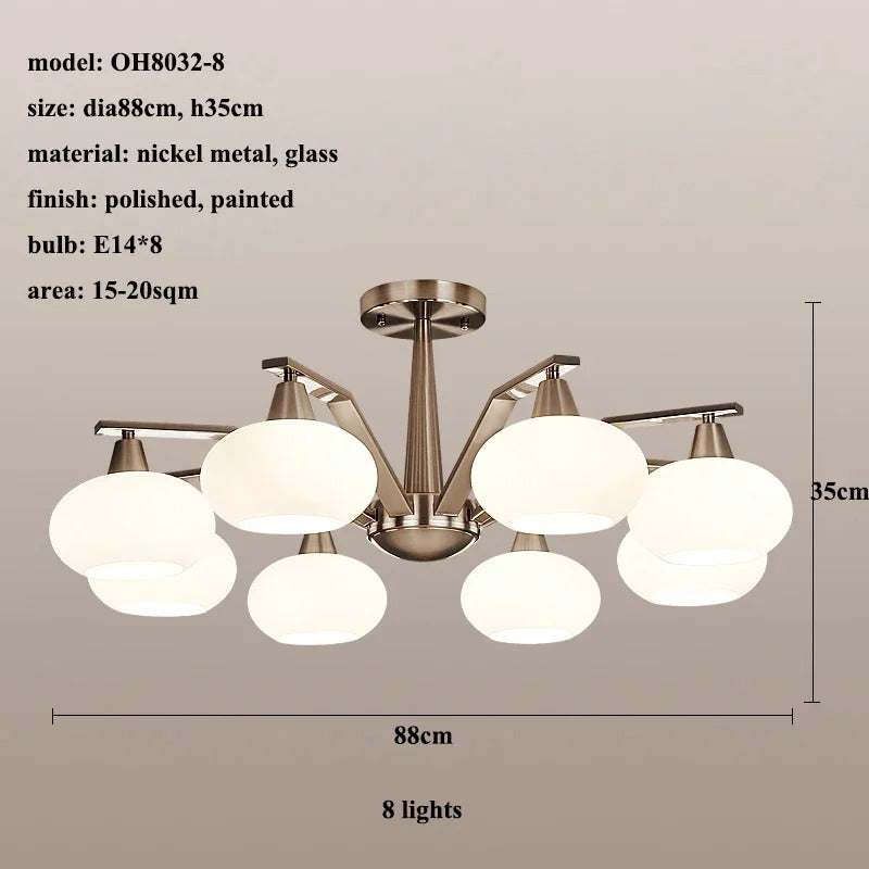 Modern silver chandelier Metal milky white glass lampshade Living Room pendant lamp