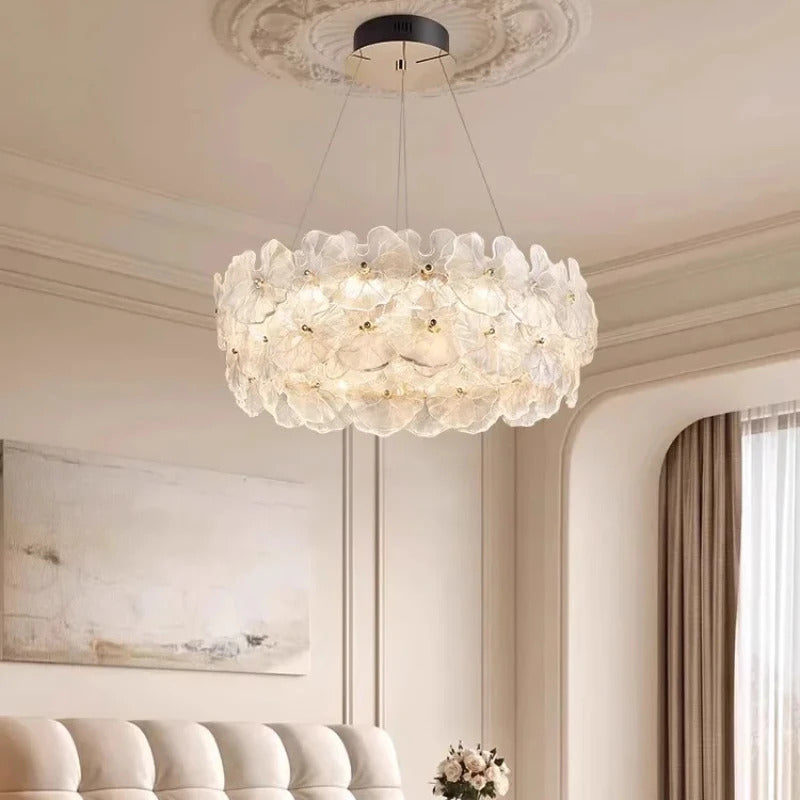 Modern Luxury Lotus Leaf Glass Chandelier Luxury Crystal Pendant Light