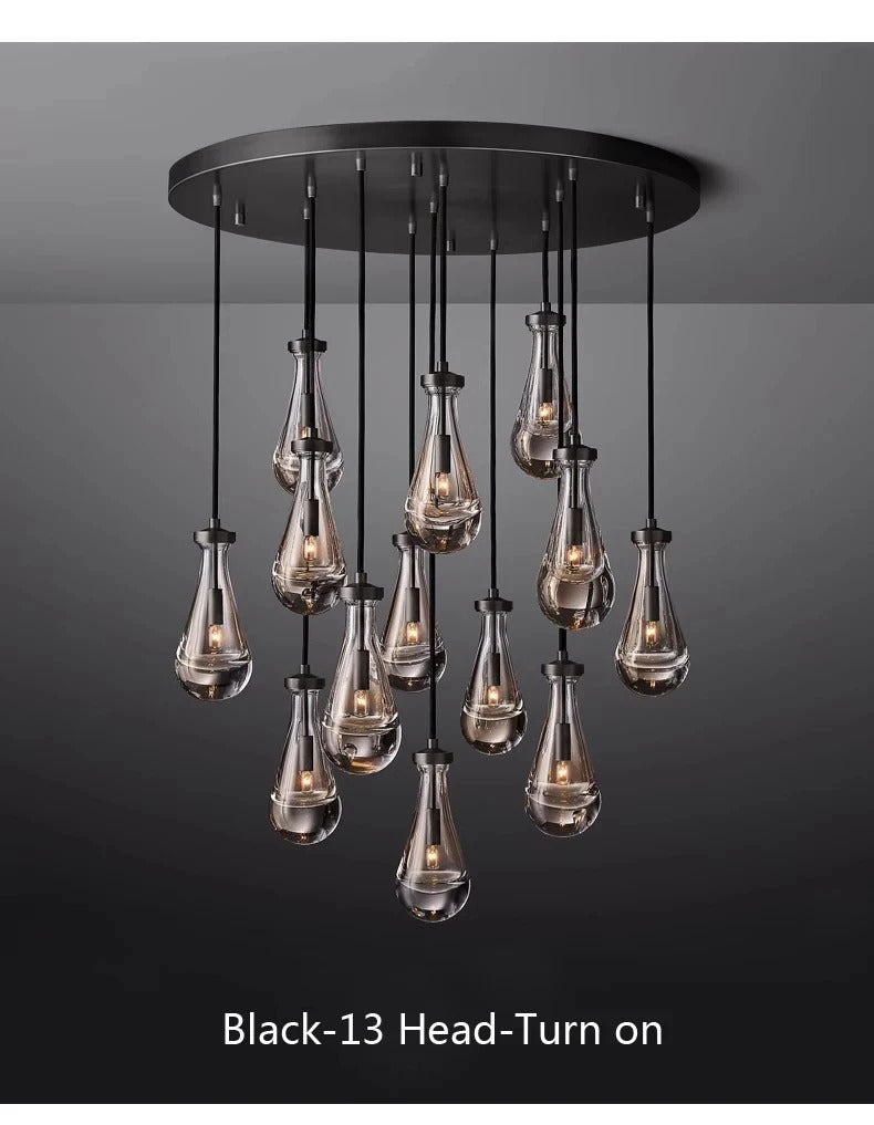Luxury All Copper LED Pendant Light Modern Water drop Glass chandelier