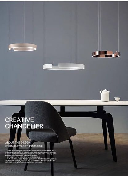 Nordic Led Ring Chandelier Modern Design Rose Gold Black White and Gold Lamp