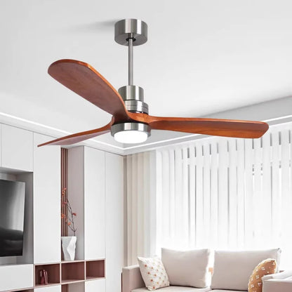 Nordic wooden Large Wind Ceiling Fan Light Retro Simple Solid walnut Electric Remote Fan lamp