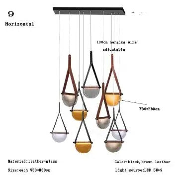 Modern leather handmade glass pendant lamp gray amber clear glass pendant Light