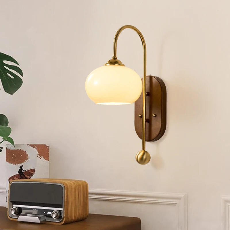 French Lomin Retro Wall Lamp Luxury vintage Glass wooden Wall Light sconce