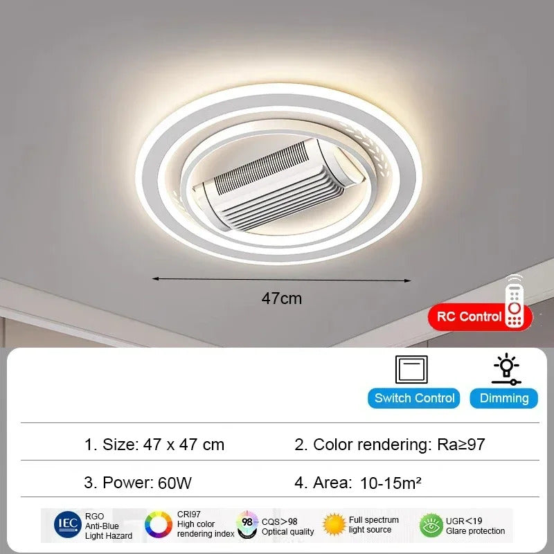 Invisible leafless LED ceiling fan light bedroom hotel remote control hanging lamp