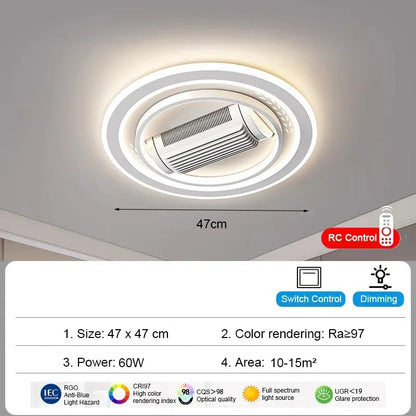 Invisible leafless LED ceiling fan light bedroom hotel remote control hanging lamp