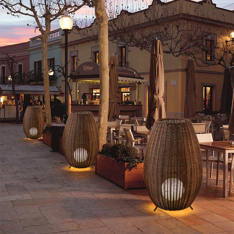 Natural handmade rattan floor lamp Japanese Outdoor waterproof Garden standing lamp