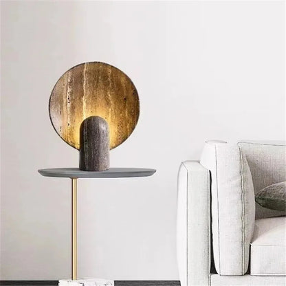 creative living room brown luxury dark travertine rock minimalist Nordic bedroom home decor LED modern resin table lamp