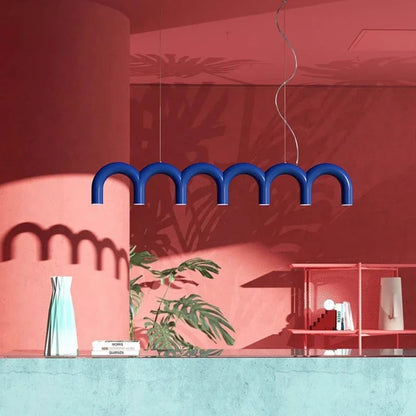 Oblure Arch Chandelier Post Modern Design Pendant Light for Coffee living Room Kitchen U shaped Lamp Blue Metal macaron lamp