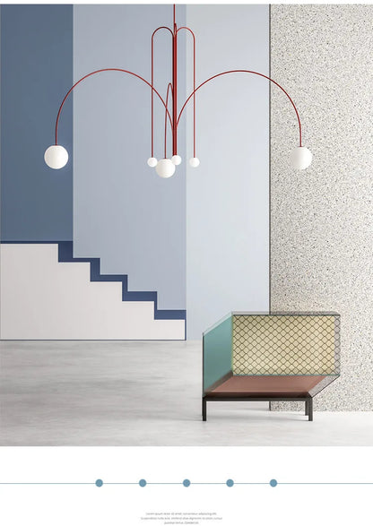 Postmodern geometric chandelier Red Glass Ball minimalist lamp
