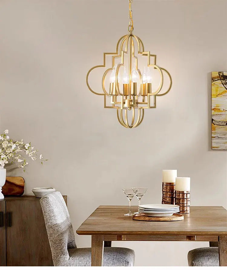 American Vintage Wrought Iron Gold Chandelier Nordic Design Living Room Pendant Lamp