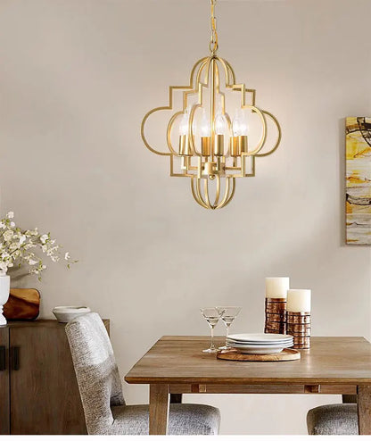 American Vintage Wrought Iron Gold Chandelier Nordic Design Living Room Pendant Lamp