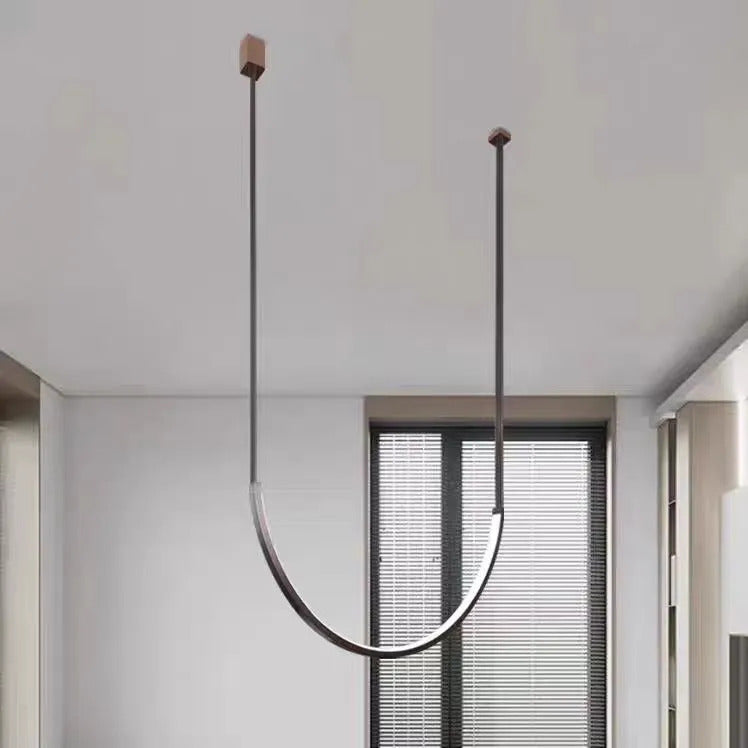Nordic U-shaped Line Pendant Light LED Long Leather Hanging Lamp