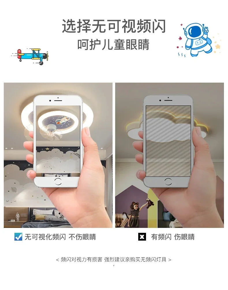 Modern Kids Room Ceiling Fan Light Cartoon Moon Astronaut children bedroom hanging Light