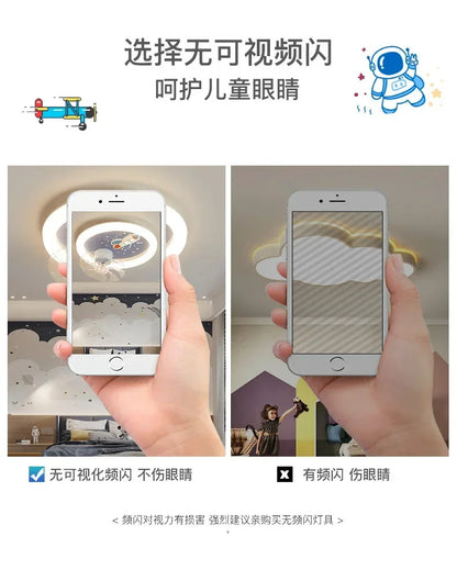 Modern Kids Room Ceiling Fan Light Cartoon Moon Astronaut children bedroom hanging Light