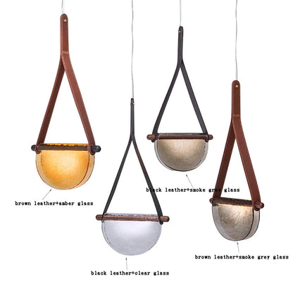 Modern leather handmade glass pendant lamp gray amber clear glass pendant Light