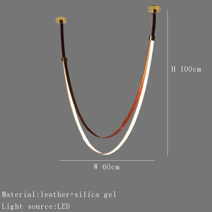 Nordic Leather Chandelier Designer Belt Pendant lamp for Living room Villa Hotel Duplex Building LED Staircase Hanging lamp