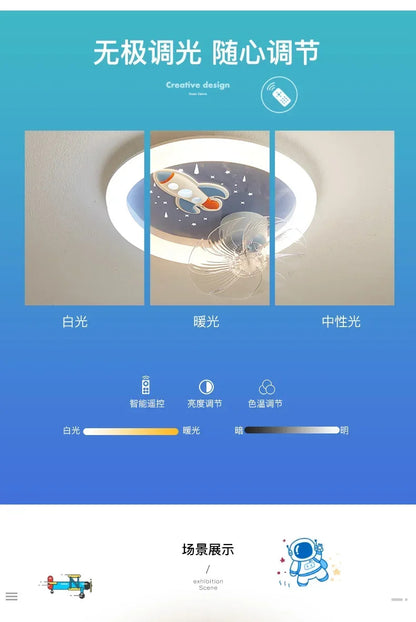 Modern Kids Room Ceiling Fan Light Cartoon Moon Astronaut children bedroom hanging Light