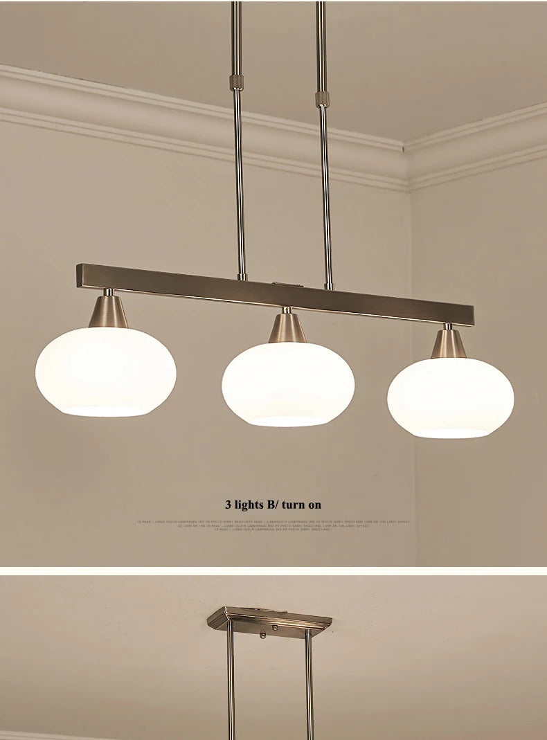 Modern silver chandelier Metal milky white glass lampshade Living Room pendant lamp