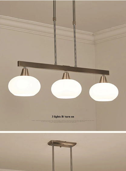 Modern silver chandelier Metal milky white glass lampshade Living Room pendant lamp