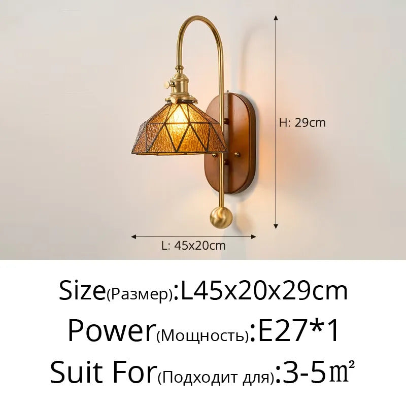 French Lomin Retro Wall Lamp Luxury vintage Glass wooden Wall Light sconce