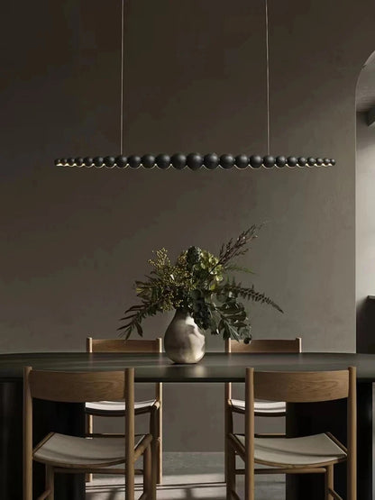 Wooden Beads Long Linear LED Pendant Lights Wabi Sabi wood walnut wood Hanging chandeliers