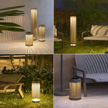 Outdoor waterproof lawn floor light Nordic rattan standing lamp Solar courtyard garden balcony
