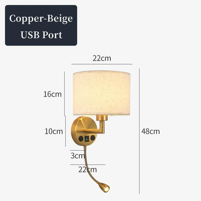 Bedside Wall Lamp LED Fabric Lampshade With 3W 360° Rotation Spotlight Reading lights