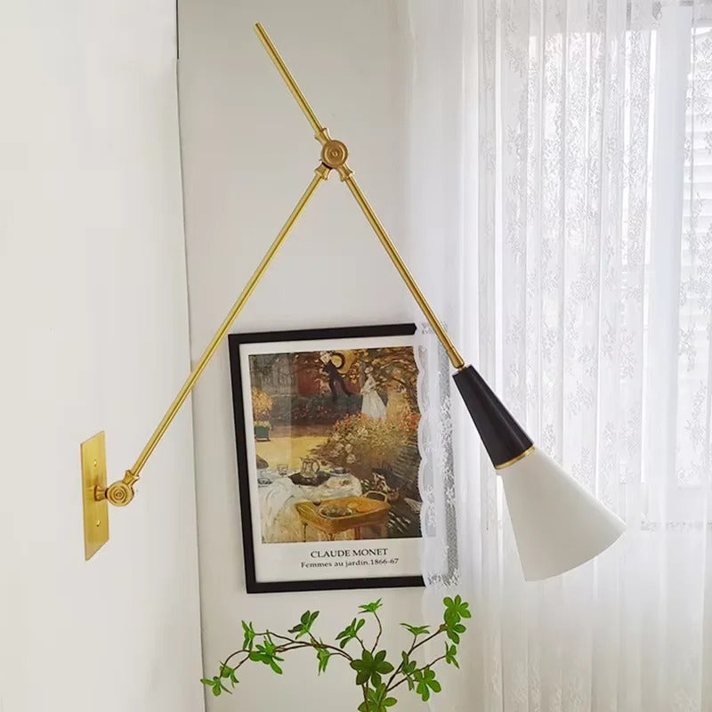 American Luxury Brass golden Wall Lamp Retro Swing Arm Adjustable Wall Light