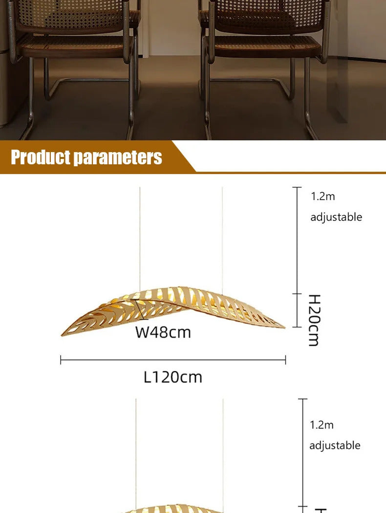 Japanese Wabi Sabi Leaf Chandeliers Art designer Fish Bone Retro Minimalist Pendant Light