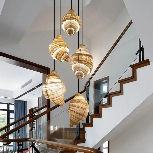 Japanese Staircase Pendant Lamp Creative Personality Art Croissant LED Chandelier