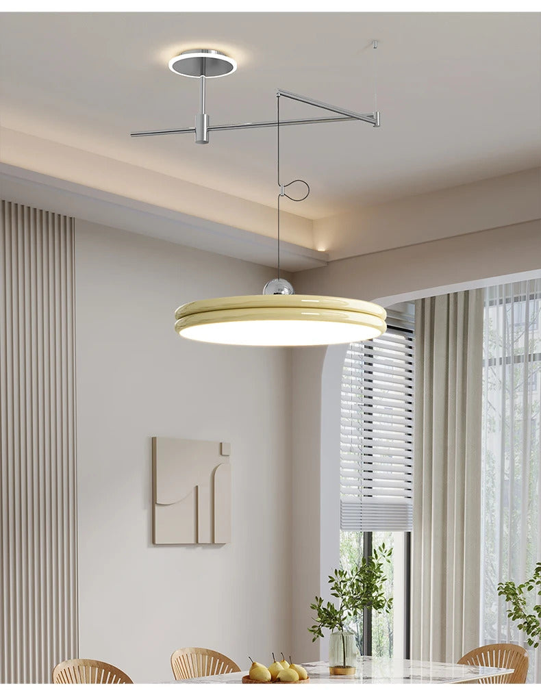 French Flying Saucer Pendant Light Creative Design Extendable Rotating Long Pole Lamp