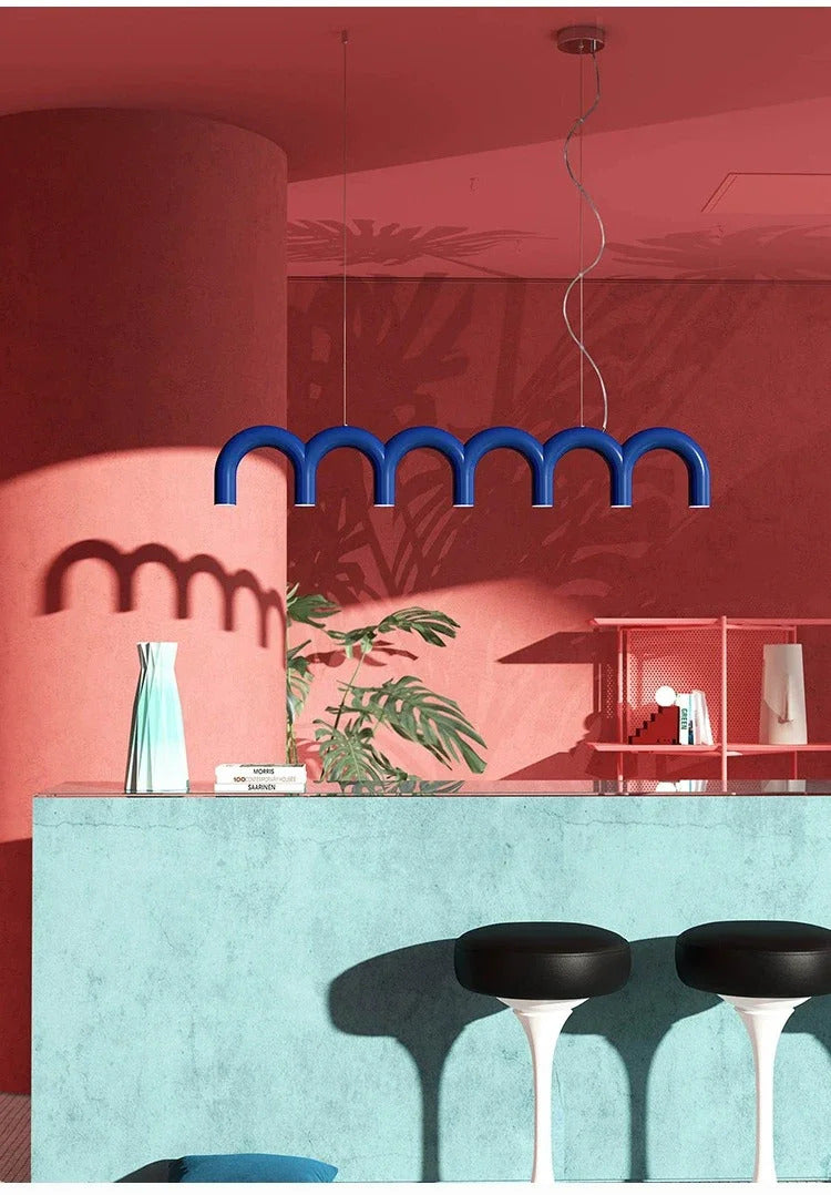 Oblure Arch Chandelier Post Modern Design Pendant Light for Coffee living Room Kitchen U shaped Lamp Blue Metal macaron lamp