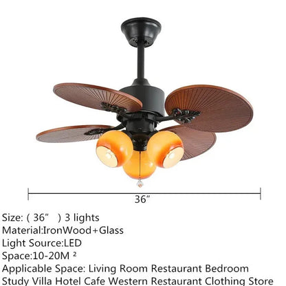 American Retro ceiling Fan Light European Mid-Century vintage Luxury chandelier Remote Fan