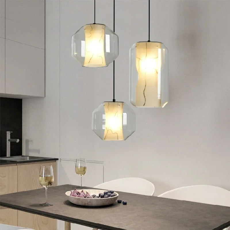 Alabaster Glass Cylinder Pendant Light