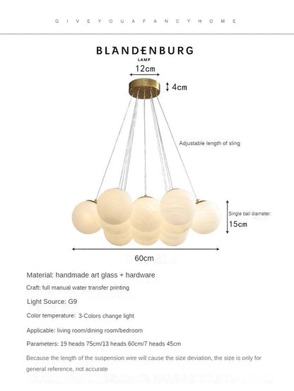Lustre moderno em estilo creme com bolas de vidro branco, lustre criativo de bolhas LED para sala de estar e quarto, candeeiro nórdico com lua e planetas.