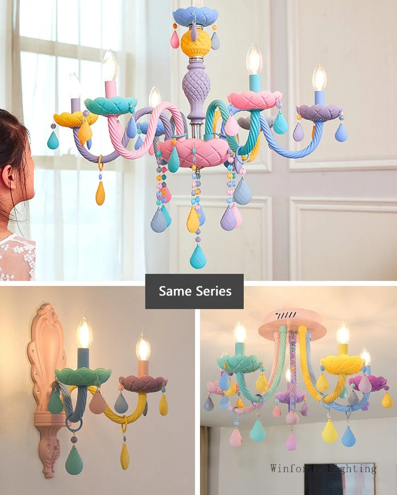 European Children rainbow chandelier Bedroom Princess room kawaii light