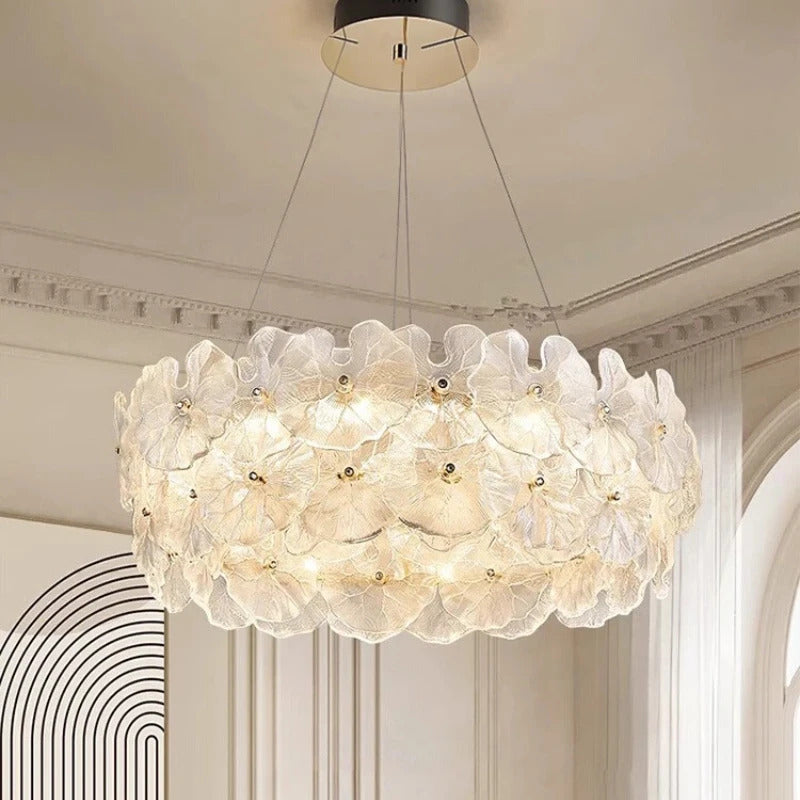 Modern Luxury Lotus Leaf Glass Chandelier Luxury Crystal Pendant Light